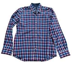 Cutter & Buck Size S Blue & Red Plaid Cotton Long Sleeve Button-Up Shirt Top